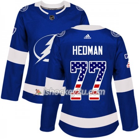 Dame NHL Tampa Bay Lightning Trøje Victor Hedman 77 Adidas 2017-2018 Blå USA Flag Fashion Authentic